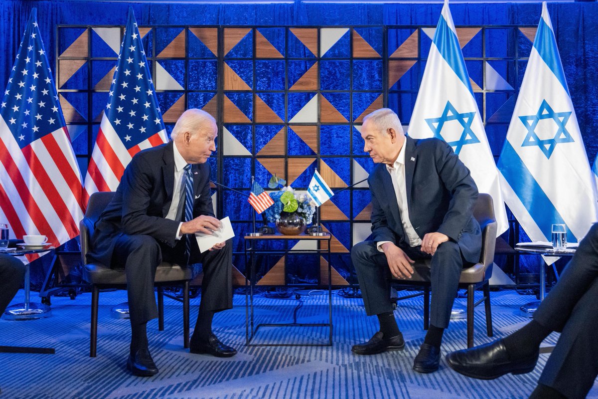 美國總統拜登與以色列總理納坦亞胡商討安全及人道協助事項/X畫面