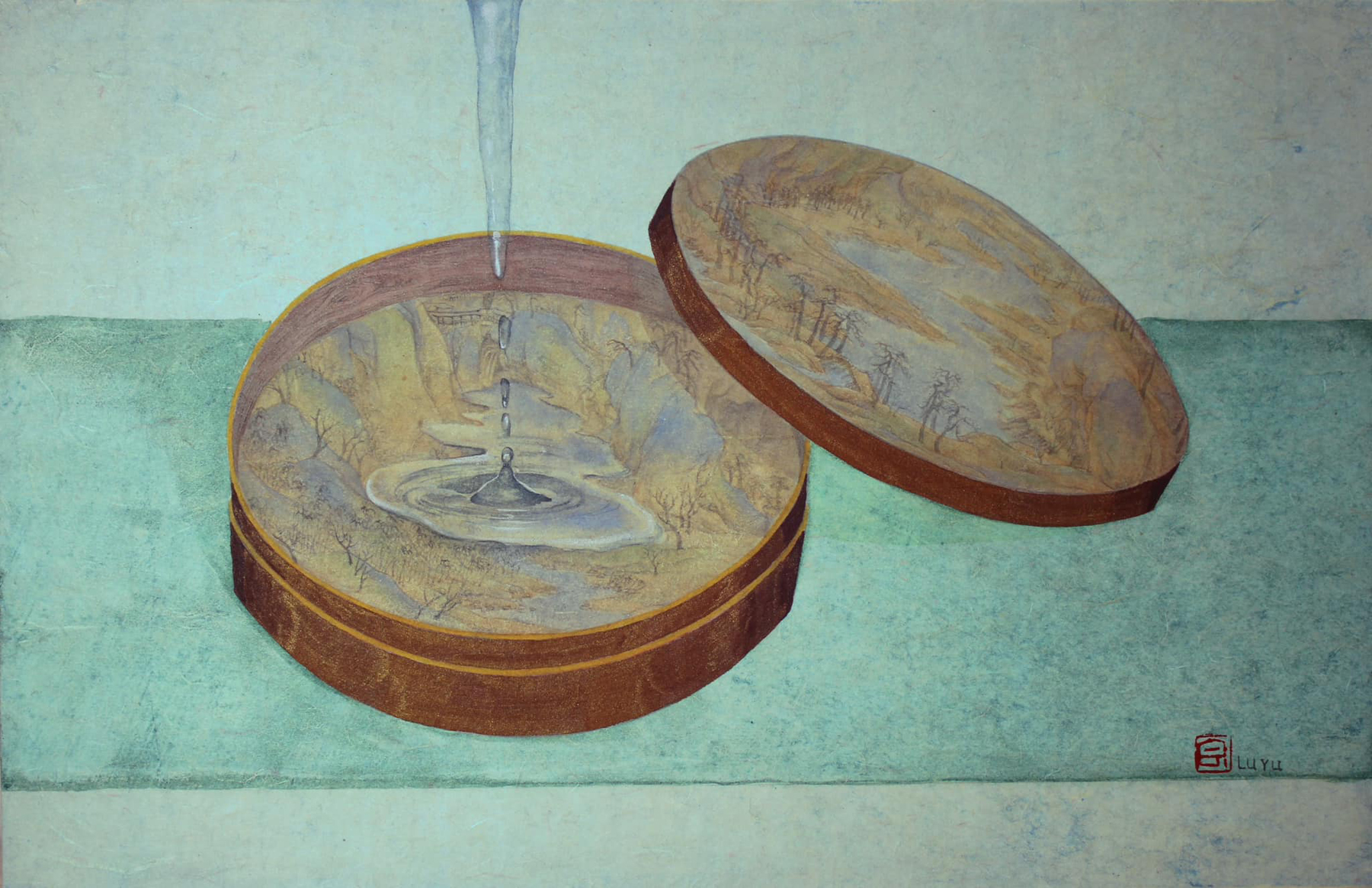 李璐宇作品《收藏物-情人的眼淚1》絹本膠彩2023（圖片畫家提供）