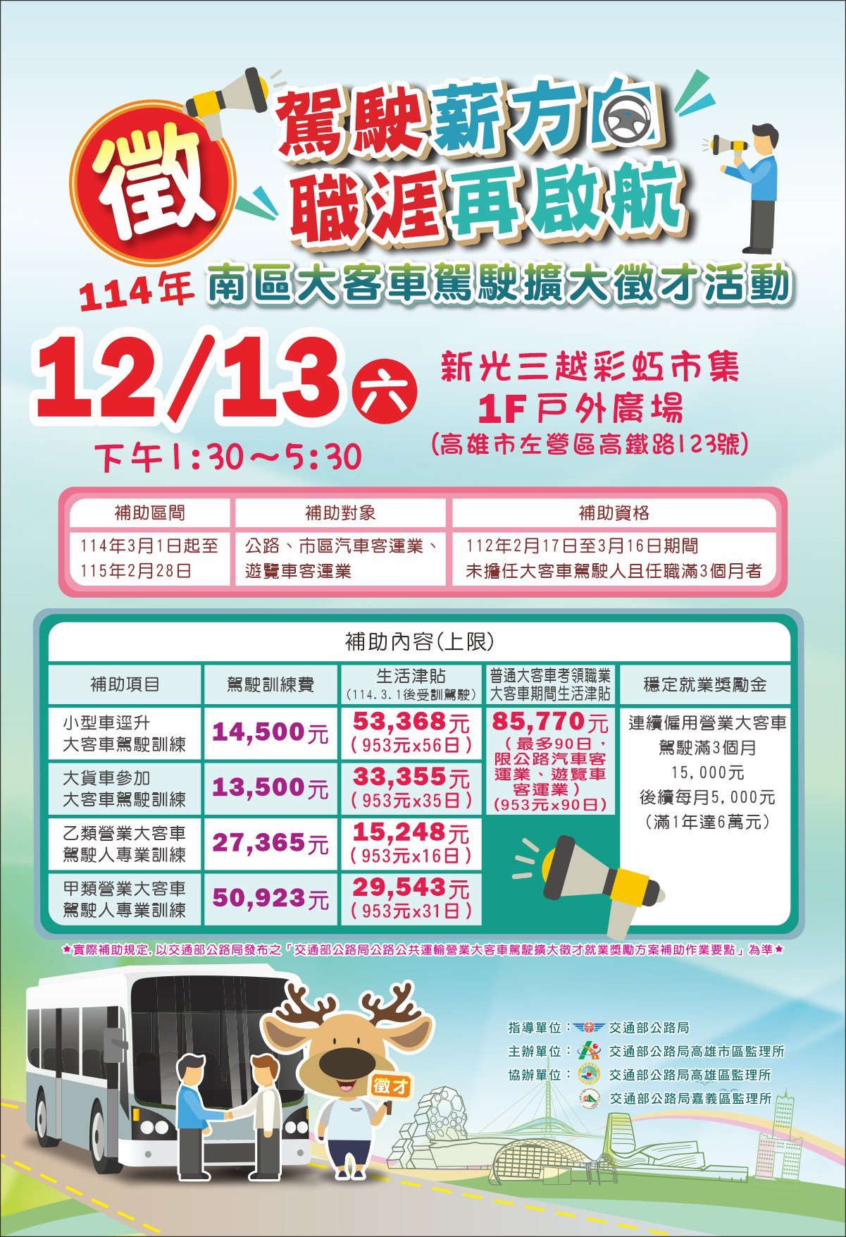 轉職新機會！多機關攜手辦大客車駕駛徵才活動　訓練補助與就業獎勵一次到位
