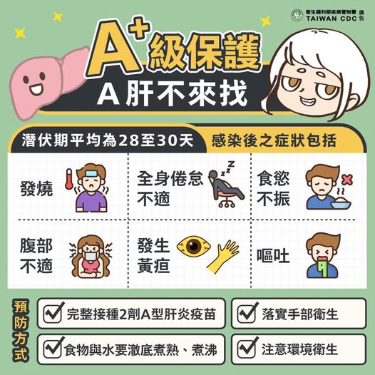 A型肝炎疫情為近9年新高 疾管署提醒注意飲食衛生 避免不安全性行為並建議接種疫苗
