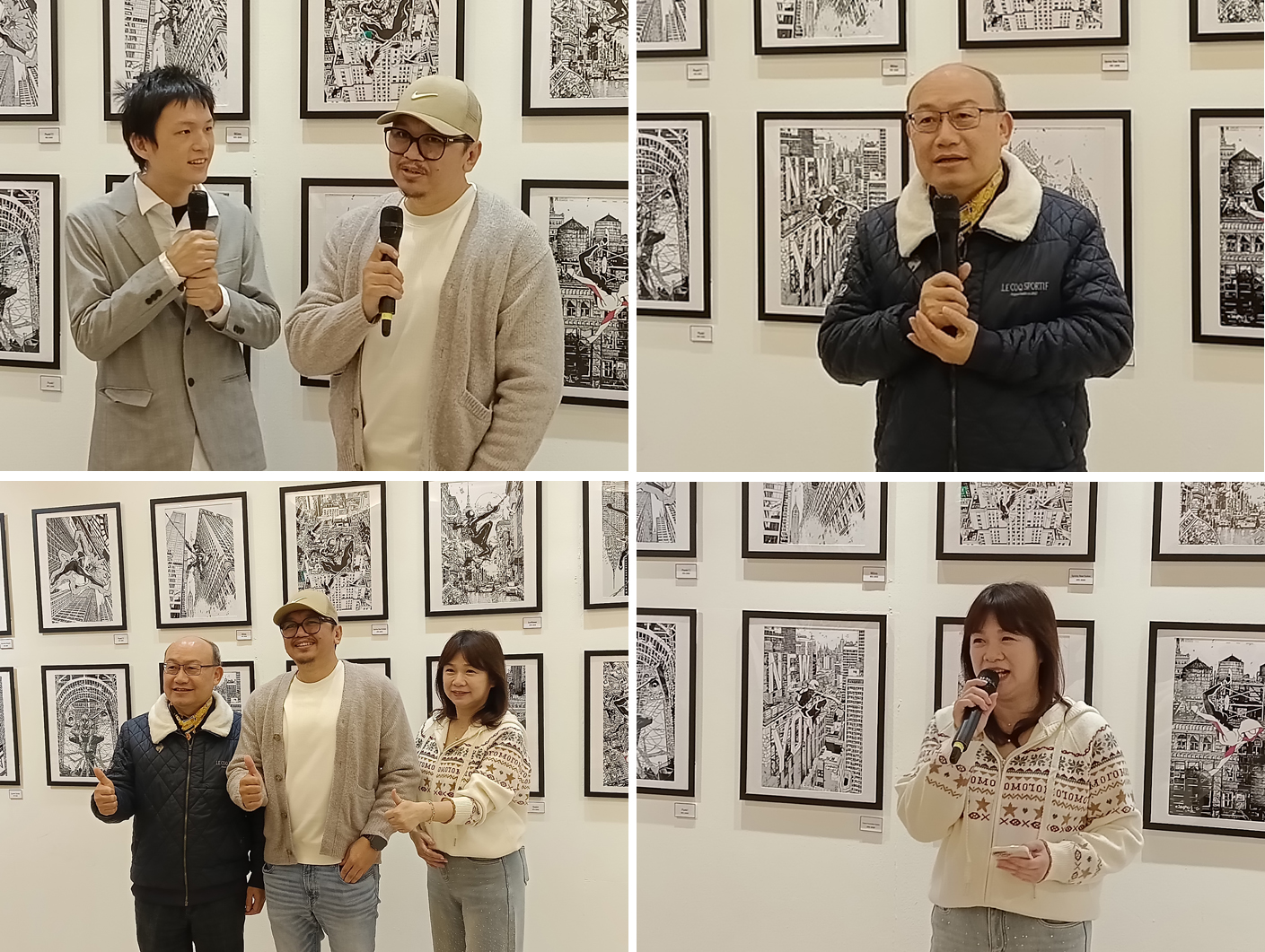 右上：桃園市文化局邱正生局長。左上：漫畫家Jimbo-Salgado（圖右）。右下：飛魚創意社長陳瑞華。（攝影∕記者鄭松維）