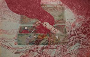 李璐宇作品《收藏物－慈母手中線》紙本工筆25.9×40cm（攝影∕記者鄭松維）