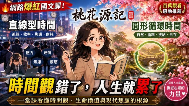 『影音』直線 vs 圓形：你處在哪種時間觀？《桃花源記》隱藏的時間密碼 爆紅國文課  | 兩種生命時間觀的對比