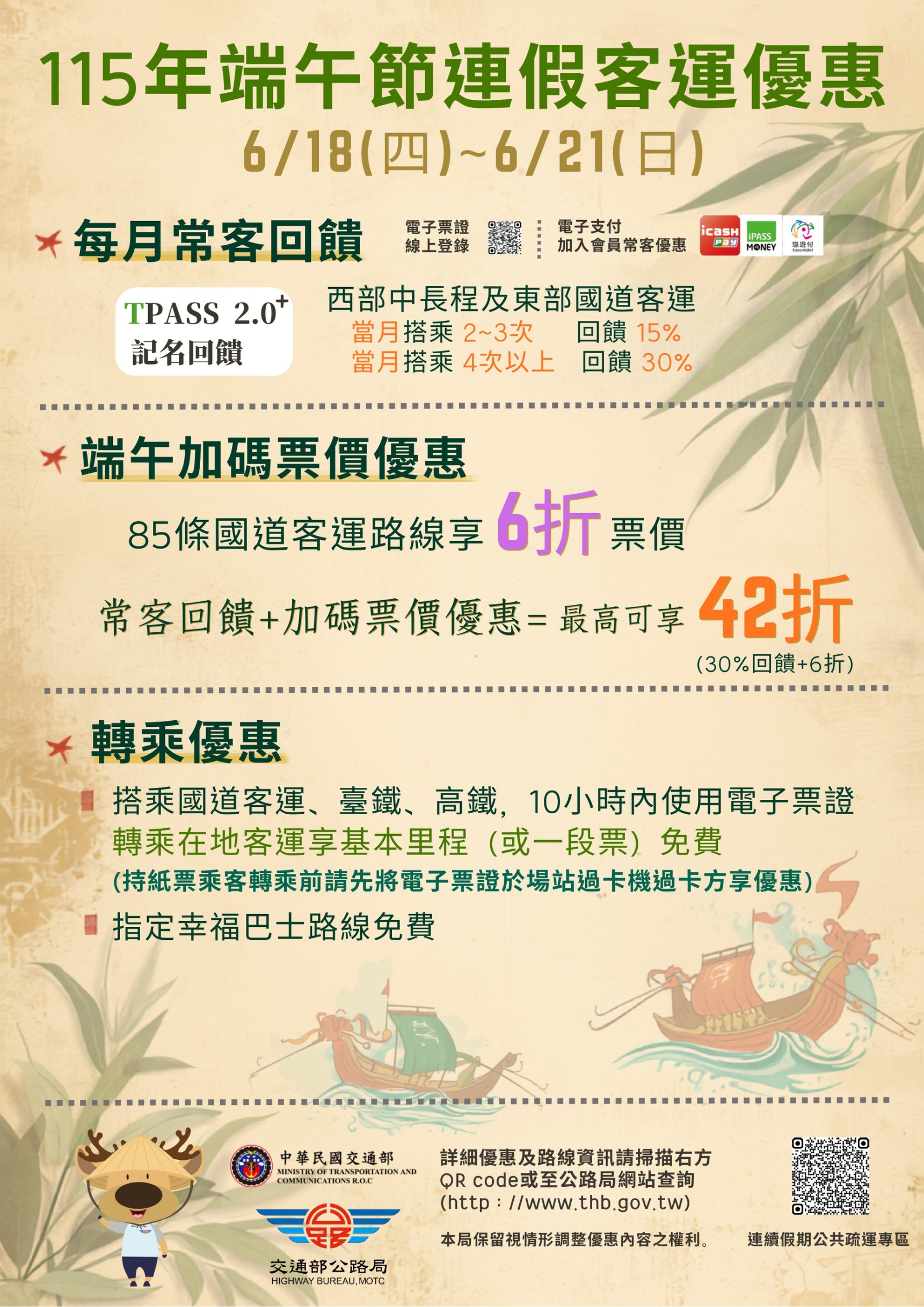 端午節連假搭乘公共運輸 享票價優惠