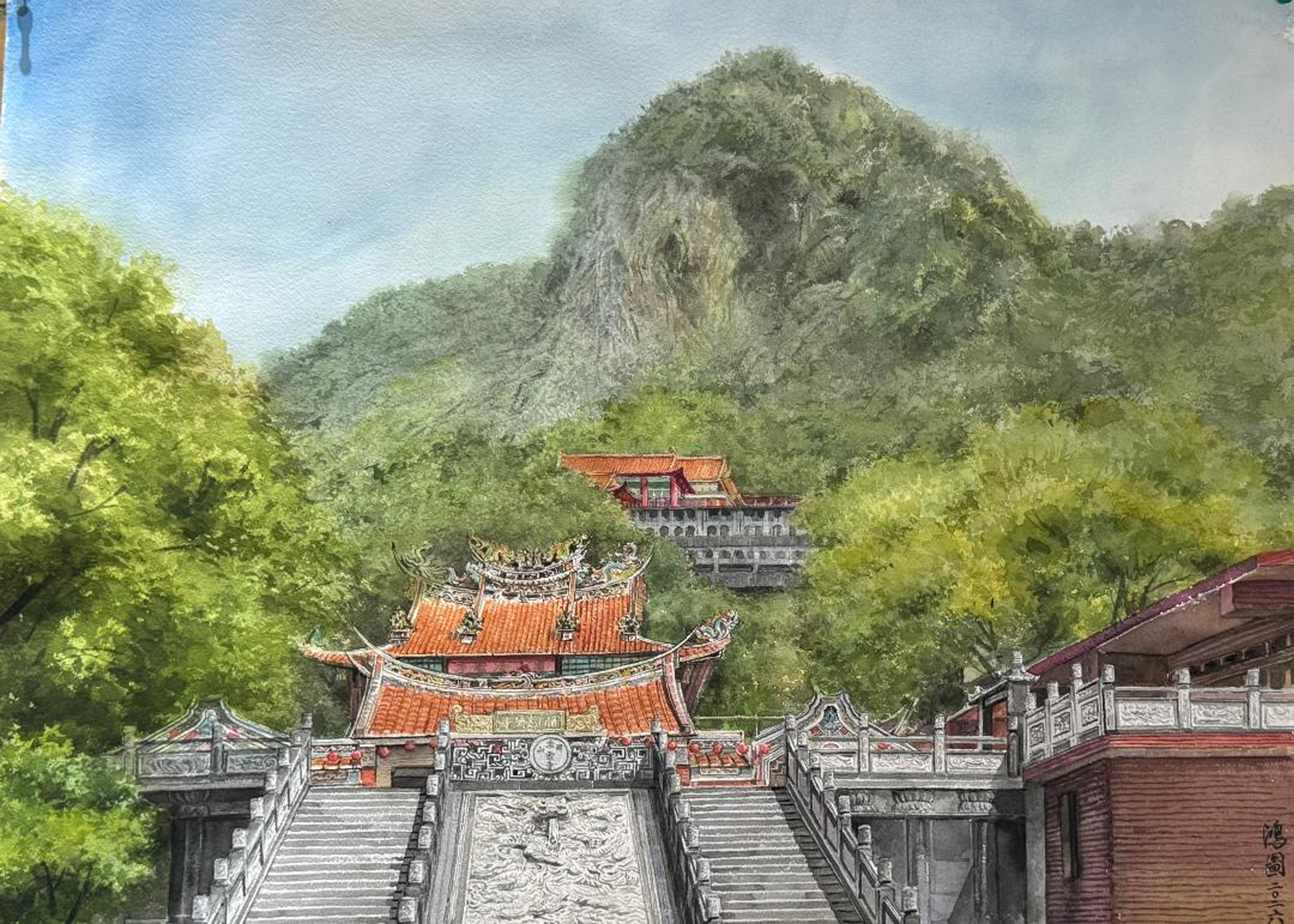 柯鴻圖作品《觀音山凌雲寺》。（圖片提供∕柯鴻圖）
